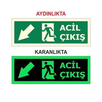 Modülerteknik Fotolümen Levha Acil Çıkış Sol Aşağı 15x30 cm Uyarı Levhası