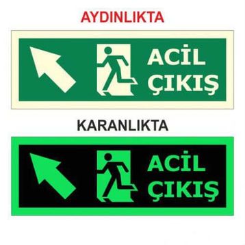 Modülerteknik Fotolümen Levha Acil Çıkış Sol Yukarı 15x30 cm Uyarı Levhası