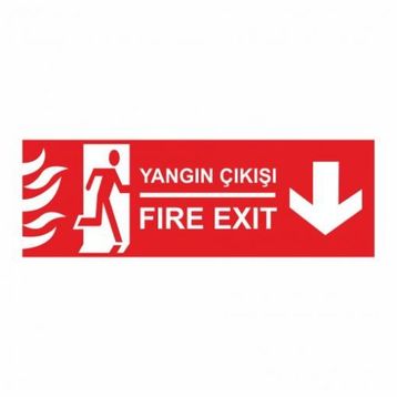 Modülerteknik Yangın Çıkışı Fire Exit Aşağı 10x25 cm Uyarı Levhası