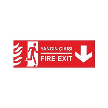 Modülerteknik Yangın Çıkışı Fire Exit Aşağı 10x25 cm Uyarı Levhası