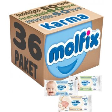 Molfix Ferah Temizlik 12x60 + Hassas Cilt 12x60 + Yenidoğan 12x50 Karma Set 36 Paket Islak Mendil