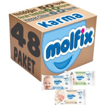 Molfix Ferah Temizlik 16x60 + Hassas Cilt 16x60 + Yenidoğan 16x50 Karma Set 48 Paket Islak Mendil