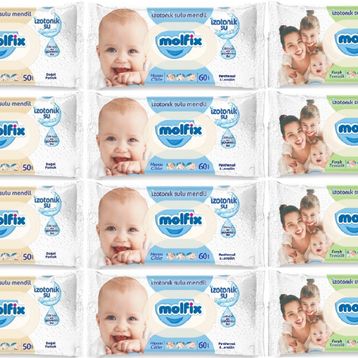 Molfix Ferah Temizlik 4x60 + Hassas Cilt 4x60 + Yenidoğan 4x50 Karma Set 12 Paket Islak Mendil