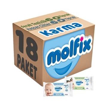 Molfix Ferah Temizlik 9x60 + Hassas Cilt 9x60 Karma Set 18 Paket Islak Mendil