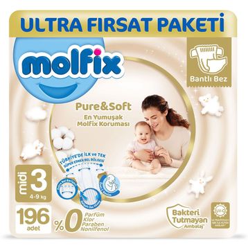Molfix Pure&Soft No:3 Midi 196 Adet Bebek Bezi