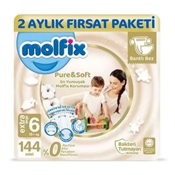 Molfix Pure&Soft No:6 XLarge 144 Adet Bebek Bezi