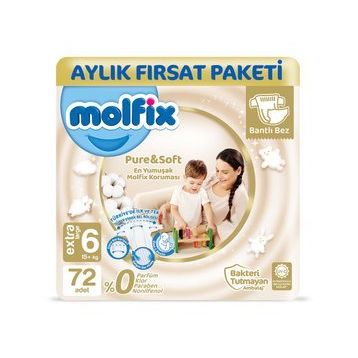 Molfix Pure&Soft No:6 XLarge 72 Adet Bebek Bezi