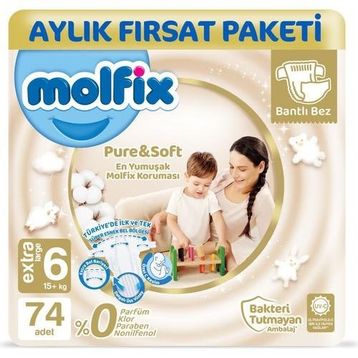 Molfix Pure&Soft No:6 XLarge 74 Adet Bebek Bezi