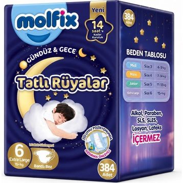 Molfix Tatlı Rüyalar No:6 XLarge 384 Adet Bebek Bezi