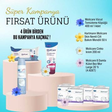 Molicare 8 Damla Large 80 Adet Külotlu Hasta Bezi + 1 Adet Çinko Krem + 1 Adet Köpük + 1 Adet Mendil