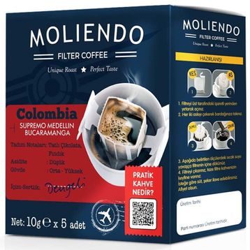 Moliendo Finest Coffee Colombia Medellin Supremo 10 gr Pratik Filtre Kahve (2 adet)