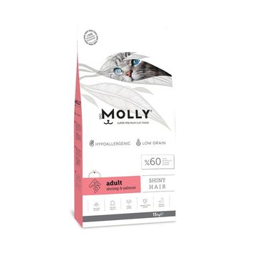 Molly Shiny Hair Somonlu ve Karidesli Düşük Tahıllı 15 kg Yetişkin Kedi Maması