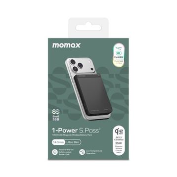 Momax IP163Q22D Power S.Pass2 Siyah 10000 mAh Qi2.2 Yarı SSB MagSafe Powerbank