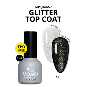 Momo Glitter Top Coat 01 9 ml Altın SimKalıcı Oje