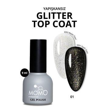 Momo Glitter Top Coat 01 9 ml Altın SimKalıcı Oje