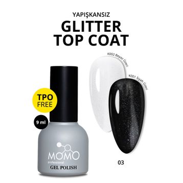 Momo Glitter Top Coat 03 9 ml Hafif Gümüş Sim Kalıcı Oje