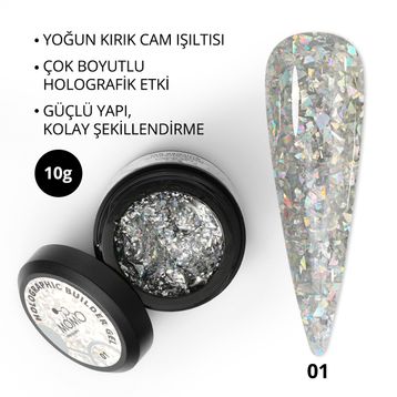 Momo Professional Nail Art No: 01 Glitter Gümüş Simli 10 gr Protez Tırnak Jeli