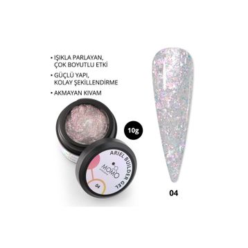 Momo Professional Nail Art No: 04 Şeffaf Holografik Pembe Sarı Simli 10 gr Protez Tırnak Jeli