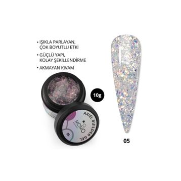 Momo Professional Nail Art No: 05 Şeffaf Holografik Pembe Mavi Simli 10 gr Protez Tırnak Jeli