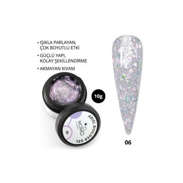 Momo Professional Nail Art No: 06 Şeffaf Holografik Pembe Lila Simli 10 gr Protez Tırnak Jeli