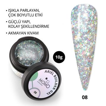 Momo Professional Nail Art No: 08 Şeffaf Holografik Yeşil Lila Simli 10 gr Protez Tırnak Jeli