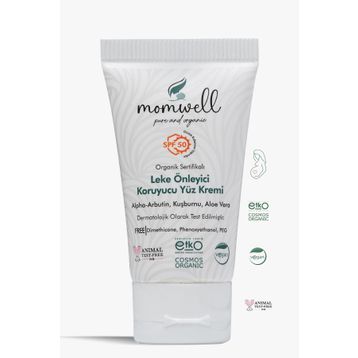 Momwell Organik Leke Önleyici Koruyucu SPF50 50 ml Yüz Güneş Kremi