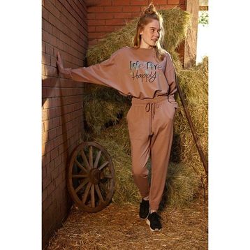 Monamise 21156 Tarçın Yazı Baskılı "we Are Happy" Kadın Pijama Takımı