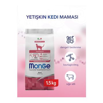 Monge Cat Speciality Line Monoprotein Sterilised Sığır Etli 1.5 kg Kısırlaştırılmış Kedi Maması