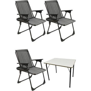 Moniev Natura Gri 3 Adet Katlanır Piknik Sandalye Oval Bardaklıklı Kamp Sandalyesi Katlanır MDF Masa