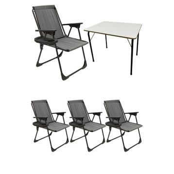 Moniev Natura Gri 4 Adet Katlanır Piknik Sandalye Oval Bardaklıklı Kamp Sandalyesi Katlanır MDF Masa