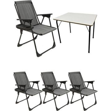 Moniev Natura Gri 4 Adet Katlanır Piknik Sandalye Oval Bardaklıklı Kamp Sandalyesi Katlanır MDF Masa