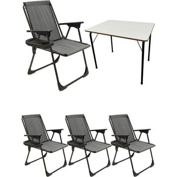 Moniev Natura Gri 4 Adet Katlanır Piknik Sandalye Oval Bardaklıklı Kamp Sandalyesi Katlanır MDF Masa