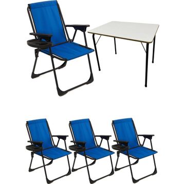 Moniev Natura Mavi 4 Adet Katlanır Piknik Sandalye Oval Bardaklıklı Kamp Sandalyesi Katlanır MDF Masa