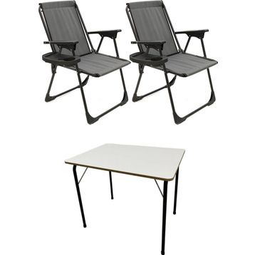 Moniev Natura Oval Bardaklıklı Gri MDF 2 Adet Katlanır Piknik Sandalye Masa