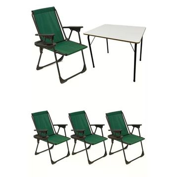 Moniev Natura Yeşil 4 Adet Katlanır Piknik Sandalye Oval Bardaklıklı Kamp Sandalyesi Katlanır MDF Masa