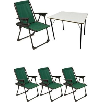 Moniev Natura Yeşil 4 Adet Katlanır Piknik Sandalye Oval Bardaklıklı Kamp Sandalyesi Katlanır MDF Masa