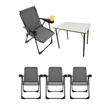 Moniev Silva Gri 4 Adet Bardaklıklı Lüks Piknik Kamp Sandalyesi ve Katlanır MDF Masa