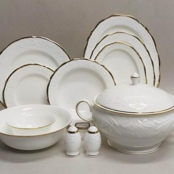 Monno 2,5 mm Gold Band 59 Parça Dekor Bone China 12 Kişilik Yemek Takımı