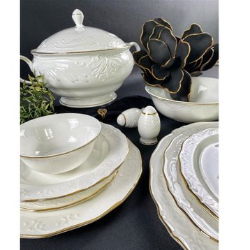 Monno 9959F08 2,5 mm Gold Band 59 Parça 12 Kişilik Bone China Yemek Takımı