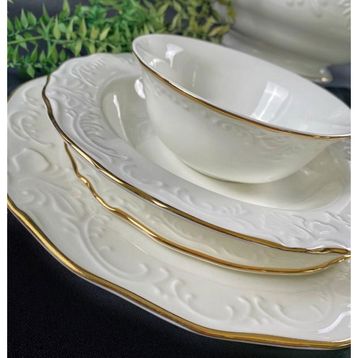 Monno 9959F08 2,5 mm Gold Band 59 Parça 12 Kişilik Bone China Yemek Takımı