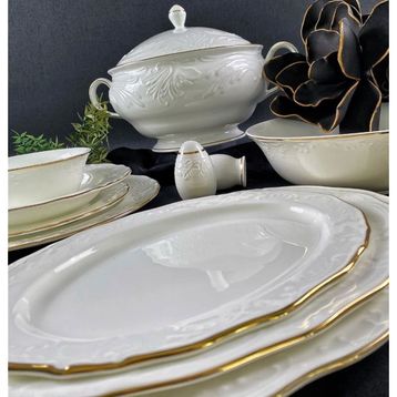 Monno 9959F08 2,5 mm Gold Band 59 Parça 12 Kişilik Bone China Yemek Takımı