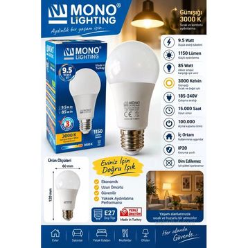 Mono 9.5W 3000K E-27 Led Ampul