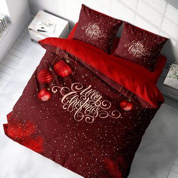 Monohome 200x220 cm Kırmızı Yılbaşı Süsü Merry Christmas Pamuk Çift Kişilik 3D Nevresim Takımı