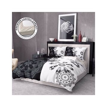 Monohome 200x220 cm Siyah Beyaz Premium Luxury Çift Kişilik 3D Pamuk Saten Nevresim Takımı