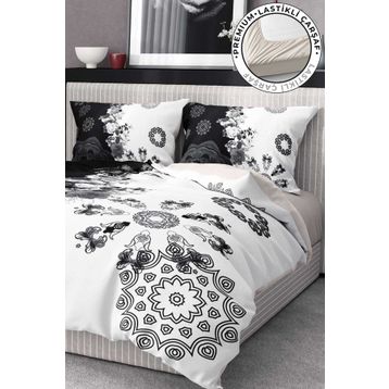 Monohome 200x220 cm Siyah Beyaz Premium Luxury Çift Kişilik 3D Pamuk Saten Nevresim Takımı