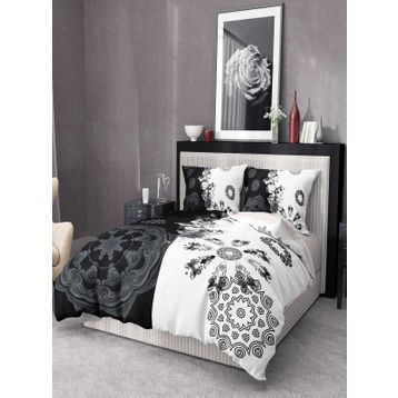 Monohome 200x220 cm Siyah Beyaz Premium Luxury Çift Kişilik 3D Pamuk Saten Nevresim Takımı