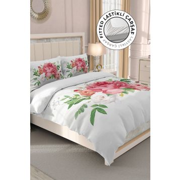 Monohome 32647 New Floral 3D Pamuk Saten Çift Kişilik 200x220 cm Nevresim Takımı