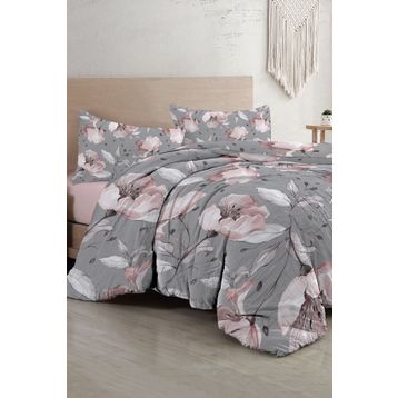 Monohome 34917 Gray Rose Çift Kişilik Nevresim Takımı 3D Pamuk Saten