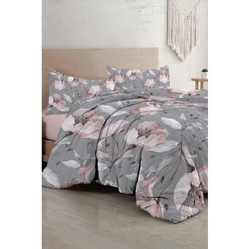 Monohome 34917 Gray Rose Çift Kişilik Nevresim Takımı 3D Pamuk Saten