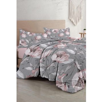 Monohome 34917 Gray Rose Çift Kişilik Nevresim Takımı 3D Pamuk Saten